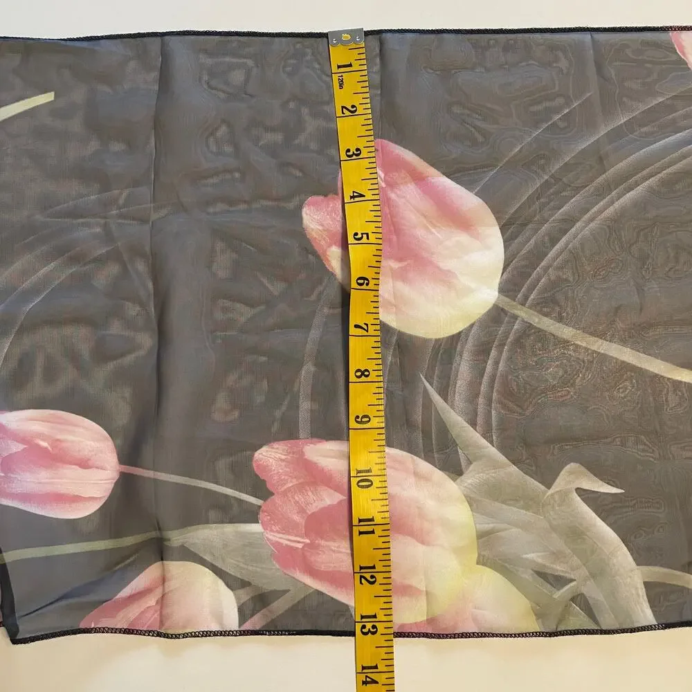 Navy & Pink Tulip Scarf Womens Rectangle Sheer Lightweight Floral 58